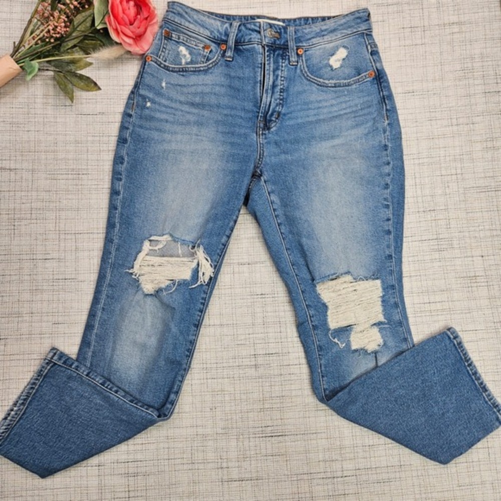 Madewell The Curvy Perfect Vintage Jean 26P Distressed Ripped Medium‎ Wash Denim